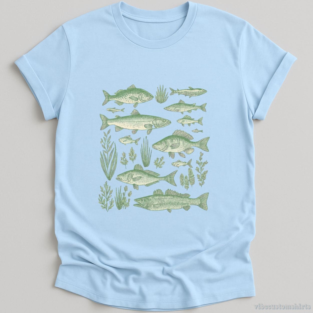 T-Shirt Light Blue / S Vintage Fish Tattoo Style Shirt