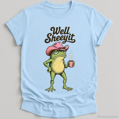 T-Shirt Light Blue / S Well Sheeyit Pink Hat Cowboy Frog Shirt