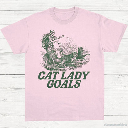 T-Shirt Light Pink / S Cat Lady Goals Vintage Shirt, Viking Lady Leashes Her Cats Tee, Childless Cat Ladies T-Shirt, Funny Cat Lovers Tee, Y2k Gifts