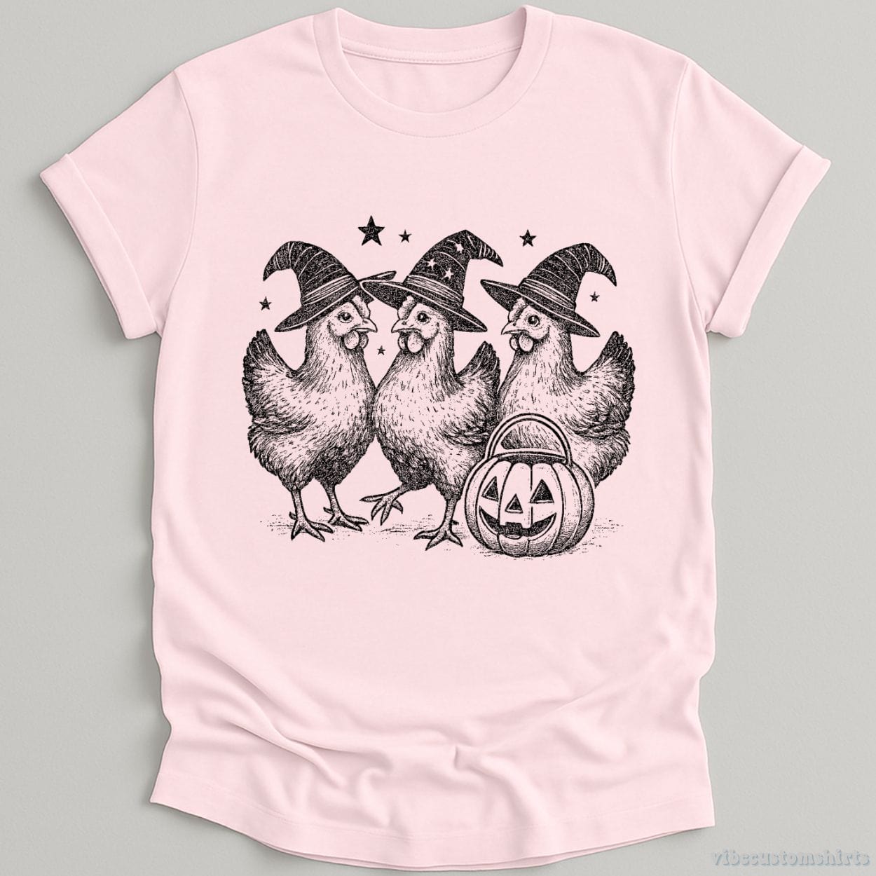 T-Shirt Light Pink / S Chicken Witches Funny Halloween Shirt