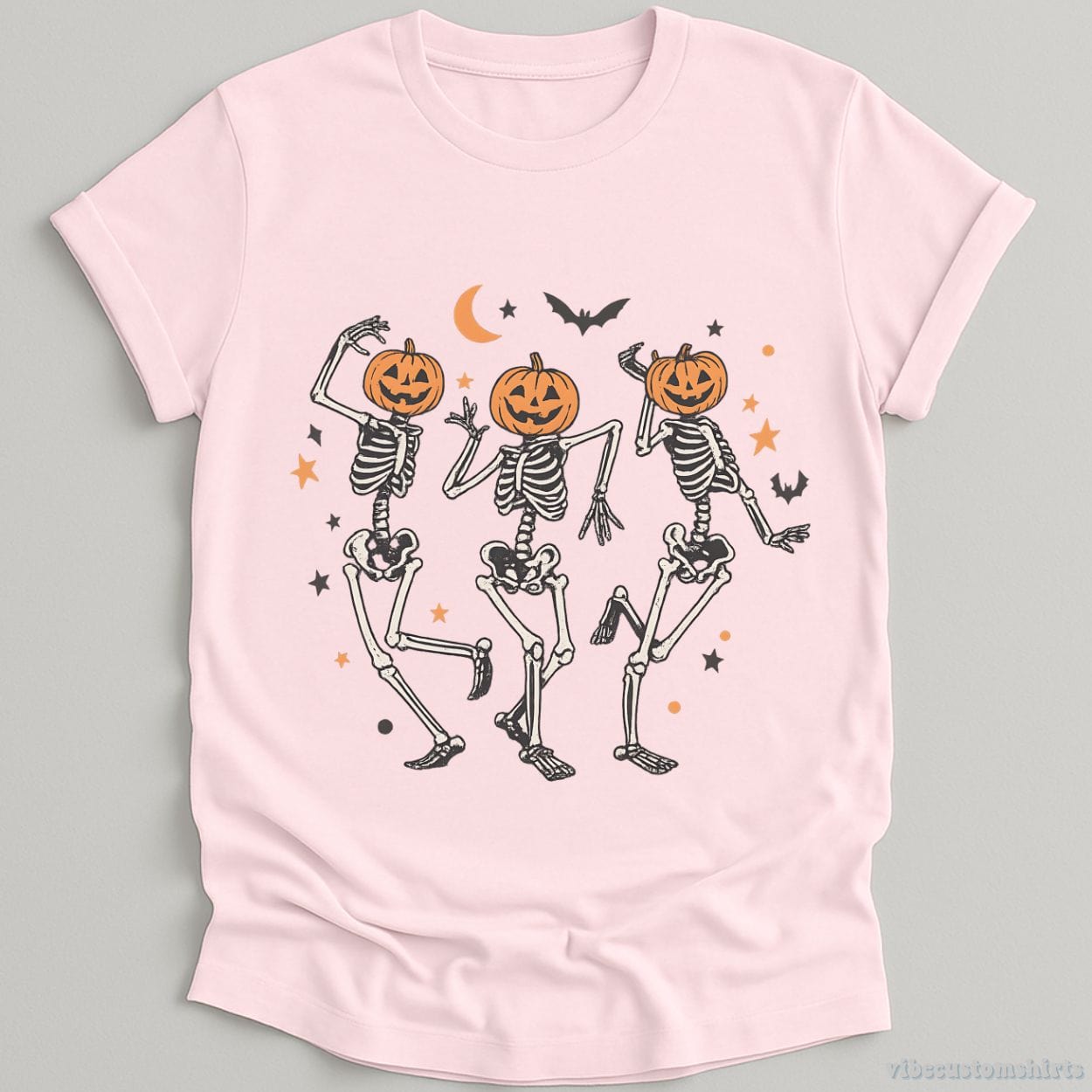 T-Shirt Light Pink / S Dancing Skeleton Pumpkin Retro Halloween Shirt