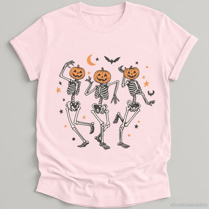 T-Shirt Light Pink / S Dancing Skeleton Pumpkin Retro Halloween Shirt