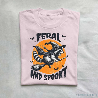 T-Shirt Light Pink / S Feral and Spooky Raccoon Halloween T-Shirt