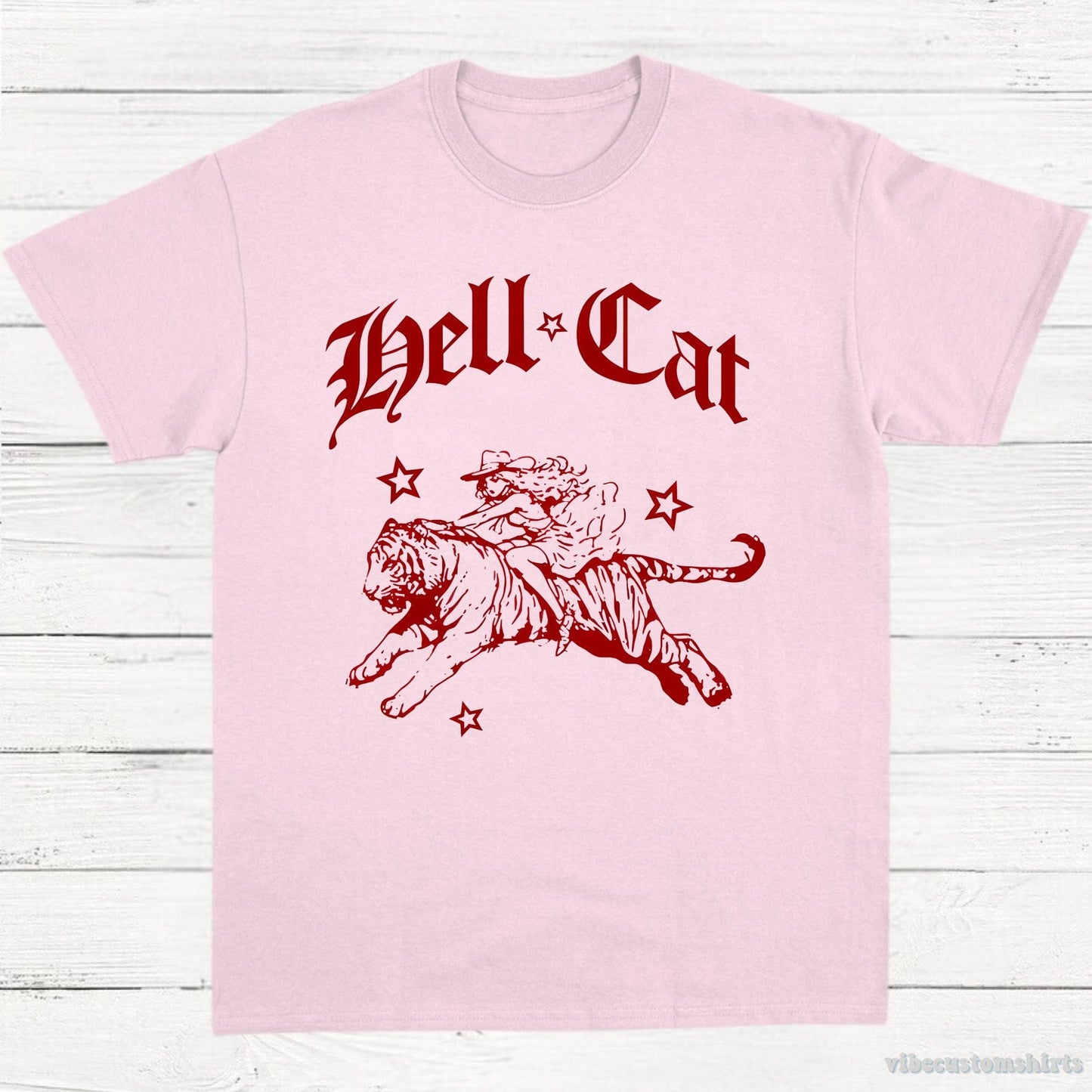 T-Shirt Light Pink / S Hell Cat Cowgirl Riding Tiger Shirt