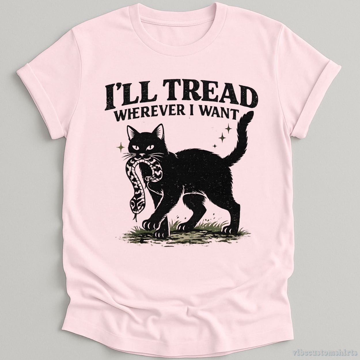 T-Shirt Light Pink / S I'll Tread Wherever I Want Black Cat and Snake Shirt