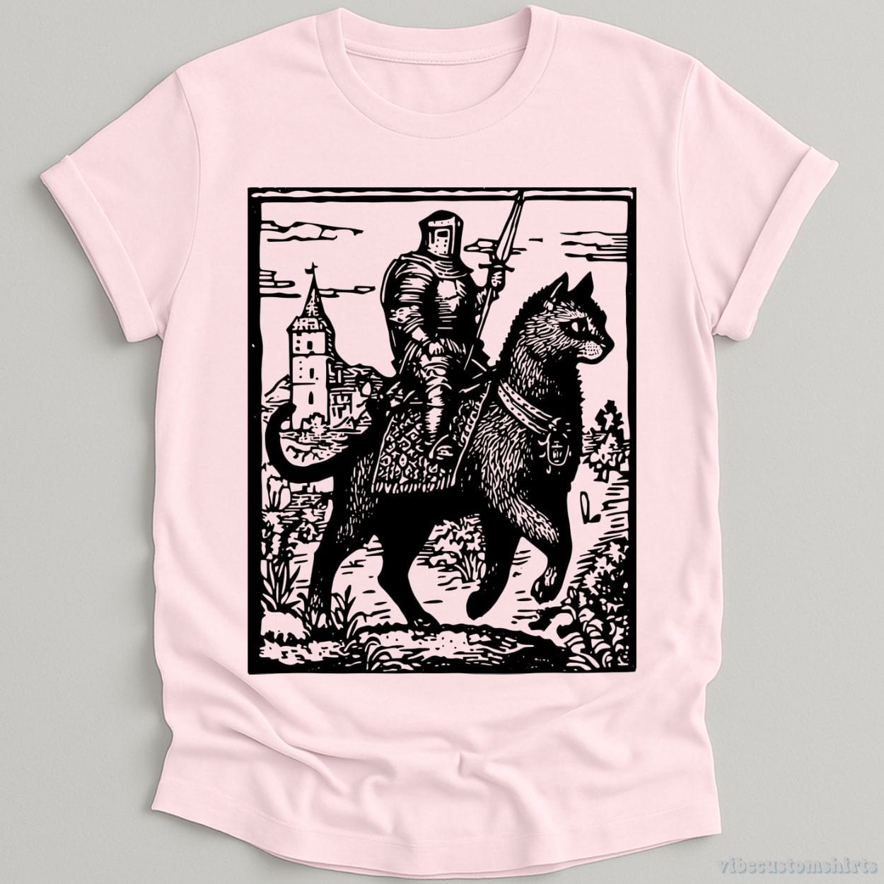 T-Shirt Light Pink / S Knight Cat Rider Vintage Graphic Shirt