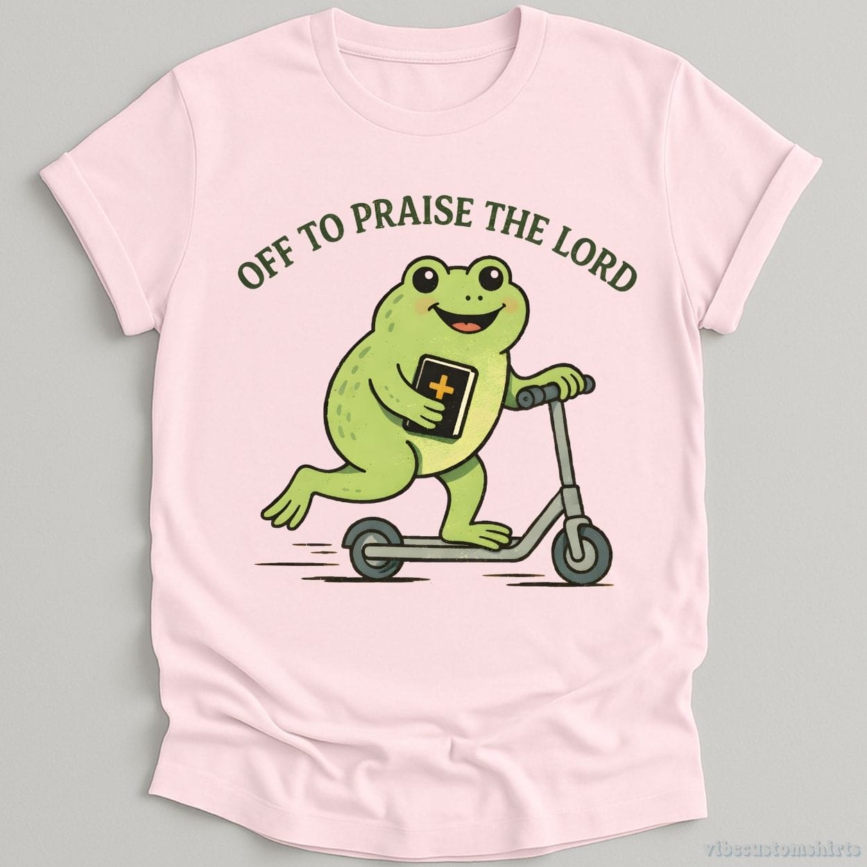 T-Shirt Light Pink / S Off To Praise The Lord Vintage Frog Humor Shirt