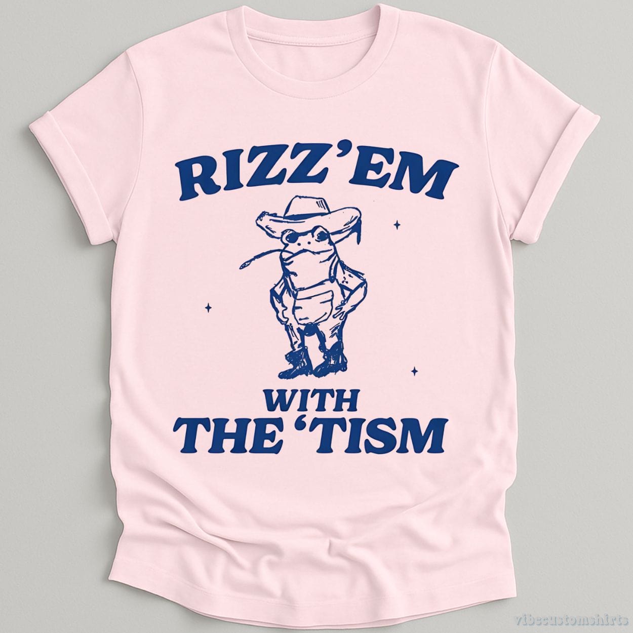 T-Shirt Light Pink / S Rizz Em With The Tism Vintage Shirt, Autism Awareness T-Shirt, Farmer Cute Frog Tee, Retro Cartoon T Shirt, Meme Frog T Shirt, Fun Gift