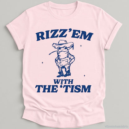 T-Shirt Light Pink / S Rizz Em With The Tism Vintage Shirt, Autism Awareness T-Shirt, Farmer Cute Frog Tee, Retro Cartoon T Shirt, Meme Frog T Shirt, Fun Gift