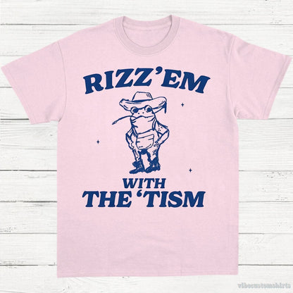 T-Shirt Light Pink / S Rizz Em With The Tism Vintage Shirt, Autism Awareness T-Shirt, Farmer Cute Frog Tee, Retro Cartoon T Shirt, Meme Frog T Shirt, Fun Gift