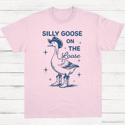T-Shirt Light Pink / S Silly Goose on the Loose Vintage Shirt, Cowboy Goose T-Shirt, Retro Cartoon Goose T Shirt, Meme Shirt, Gift For Goose Lovers, Unisex Tee