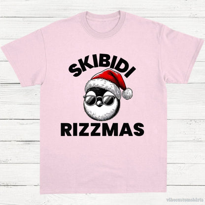 T-Shirt Light Pink / S Skibidi Rizzmas Funny Christmas Penguin Unisex Shirt