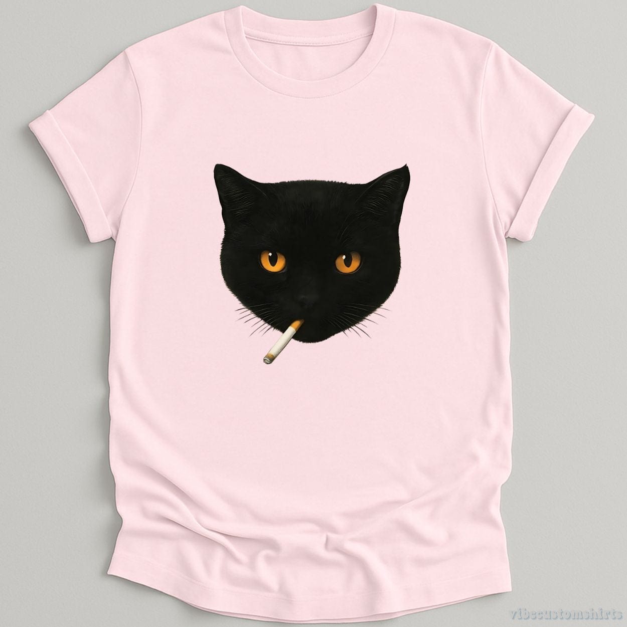 T-Shirt Light Pink / S Smoking Black Cat Funny Shirt