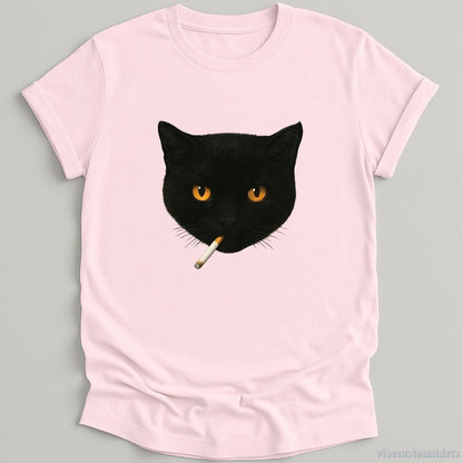 T-Shirt Light Pink / S Smoking Black Cat Funny Shirt