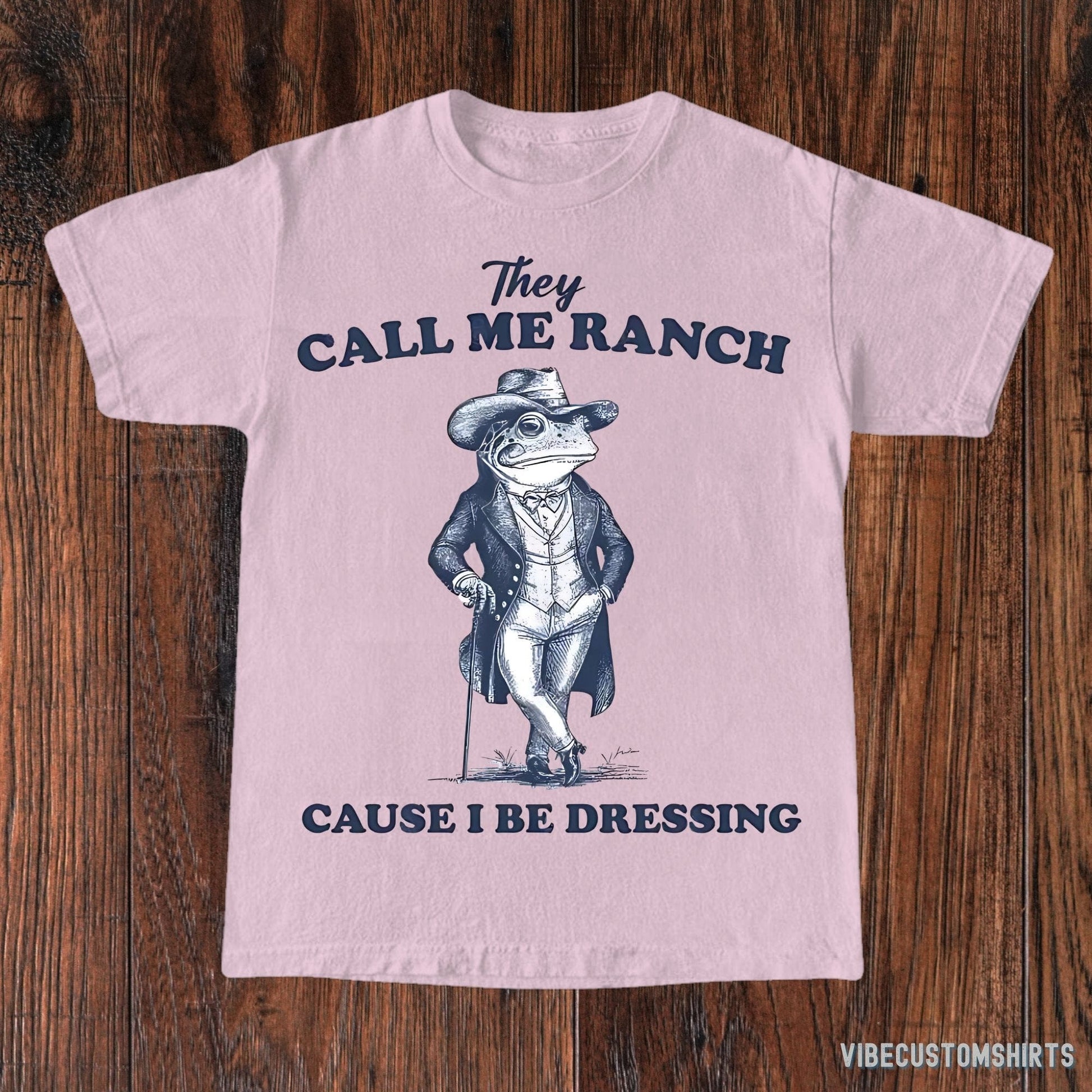 T-Shirt Light Pink / S They Call Me Ranch Cause I Be Dressing Vintage Shirt, Retro Frog Shirt, Unhinged Gen Z Meme T-Shirt, Funny Frog Dressed Tuxedo, Gag Gift