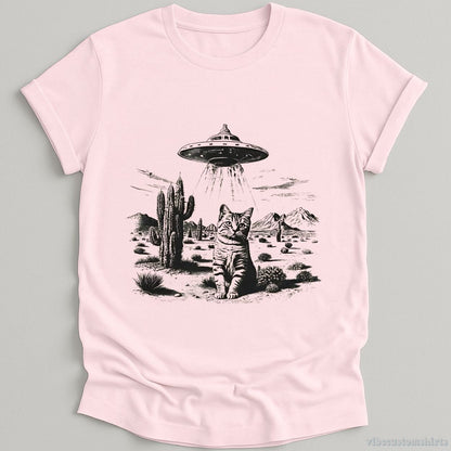 T-Shirt Light Pink / S Ufo Cat Western Vintage Style Shirt