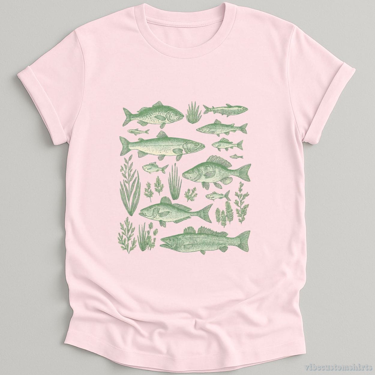 T-Shirt Light Pink / S Vintage Fish Tattoo Style Shirt