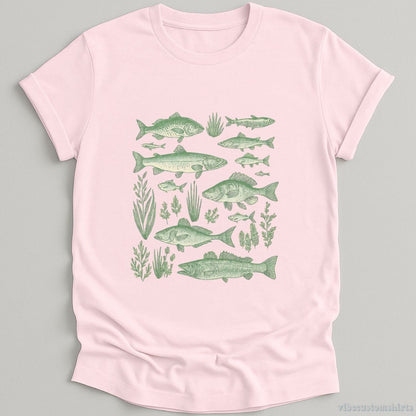 T-Shirt Light Pink / S Vintage Fish Tattoo Style Shirt