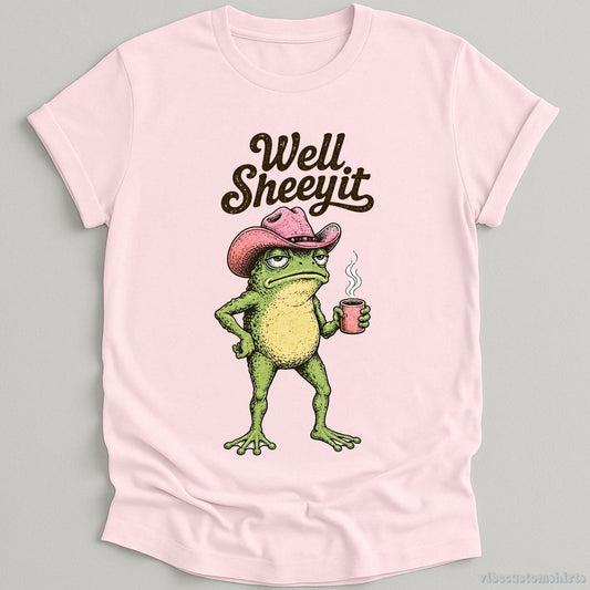 T-Shirt Light Pink / S Well Sheeyit Pink Hat Cowboy Frog Shirt