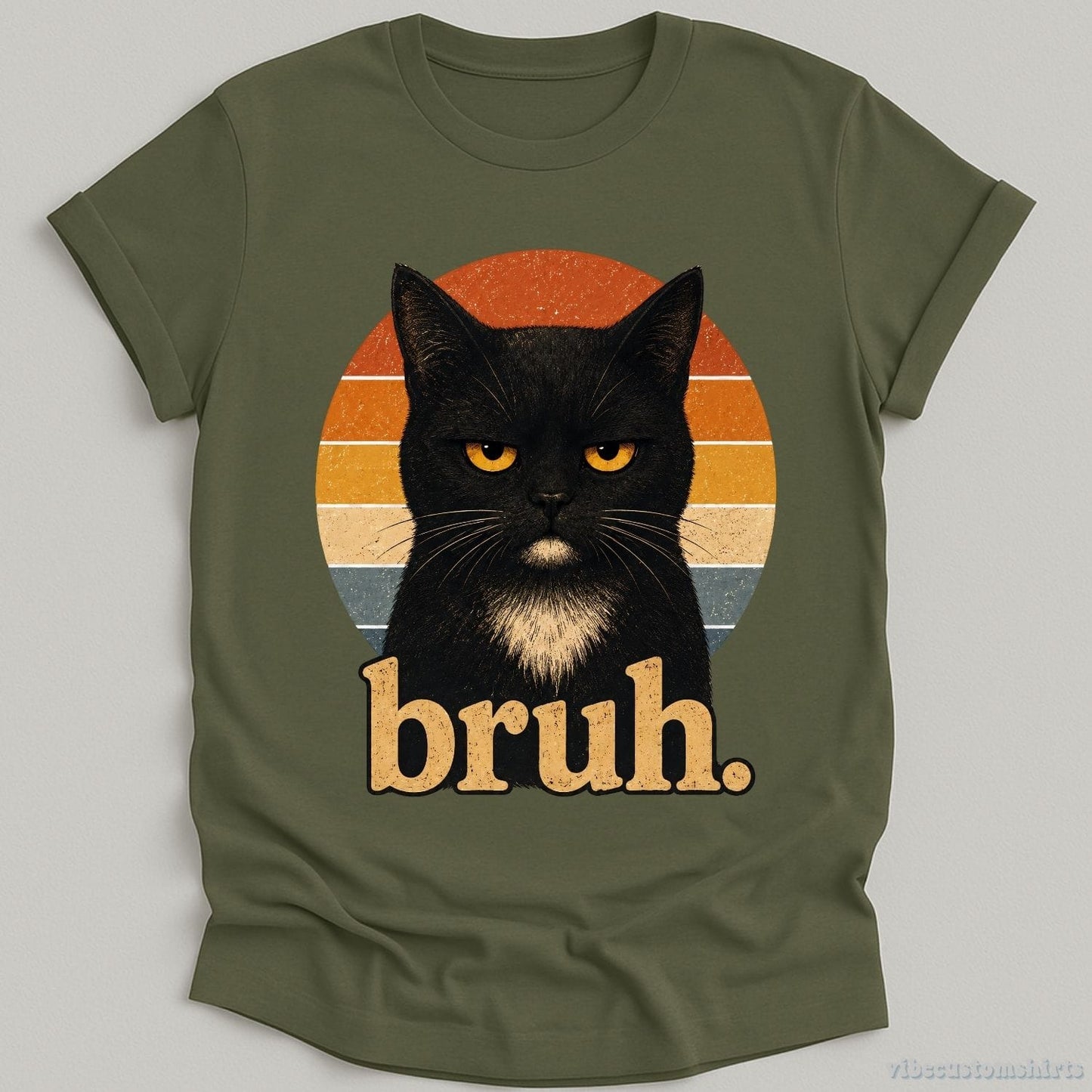 T-Shirt Military Green / S Bruh Cat Meme Shirt