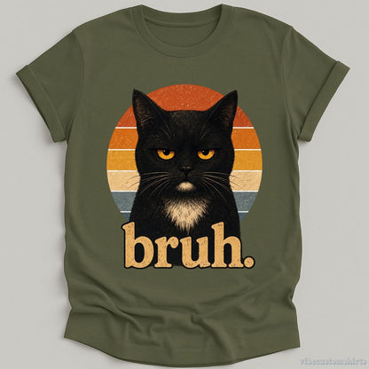 T-Shirt Military Green / S Bruh Cat Meme Shirt