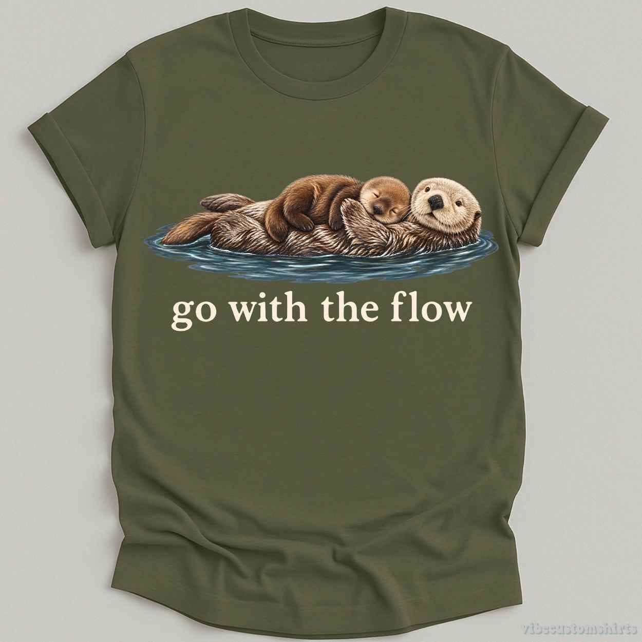 T-Shirt Military Green / S Cozy Otters Go With The Flow Shirt