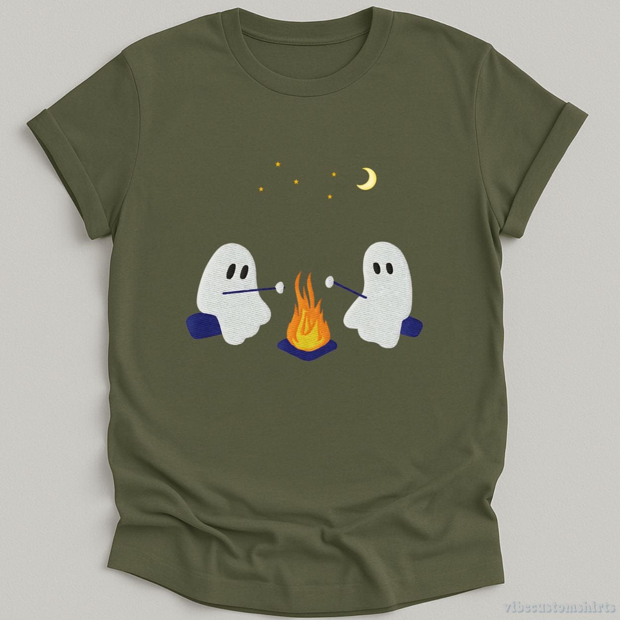 T-Shirt Military Green / S Cute Ghosts Camping Halloween Shirt