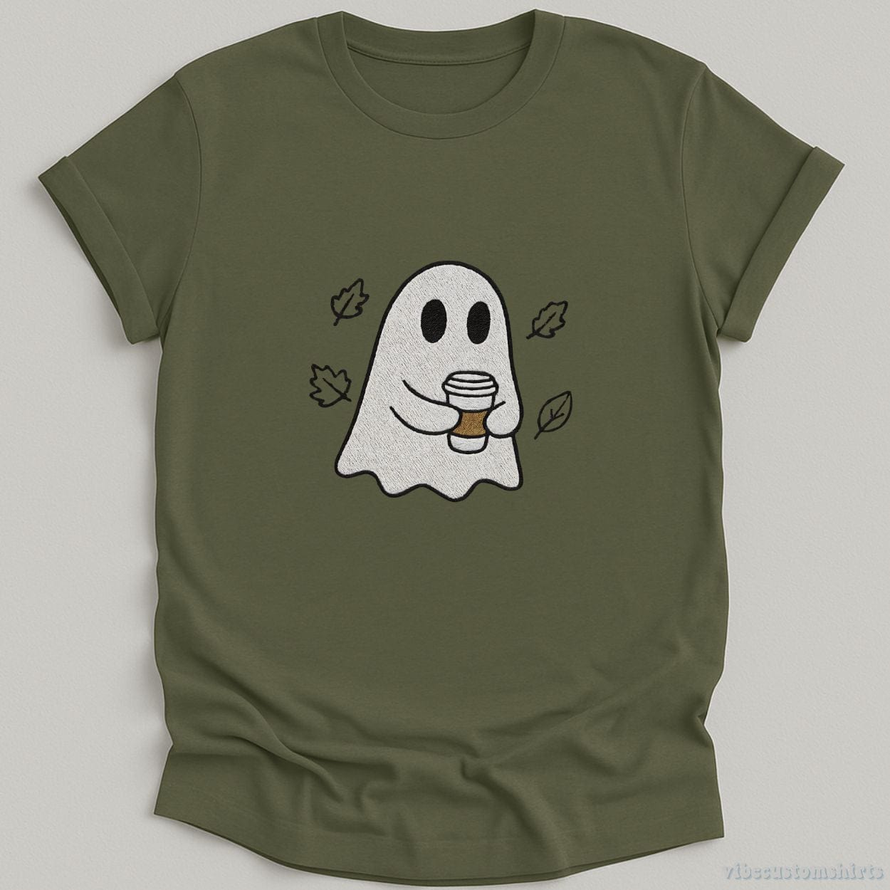 T-Shirt Military Green / S Funny Ghost Halloween Coffee Lover Shirt