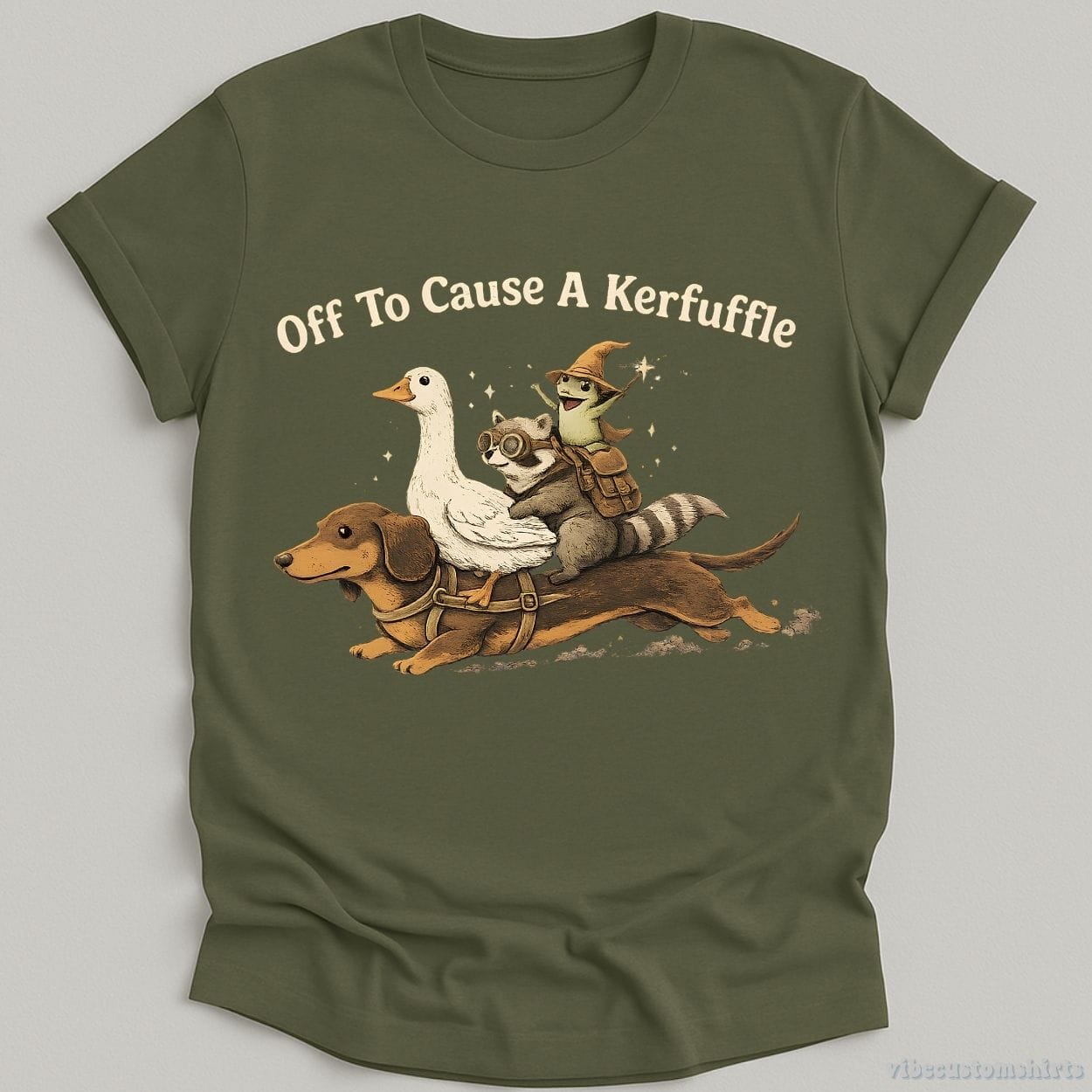 T-Shirt Military Green / S Off To Cause A Kerfuffle Funny Animal Adventure Shirt