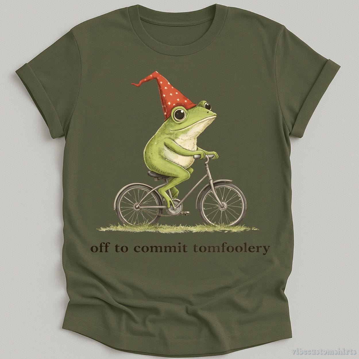 T-Shirt Military Green / S Off To Commit Tomfoolery Funny Wizard Frog Shirt