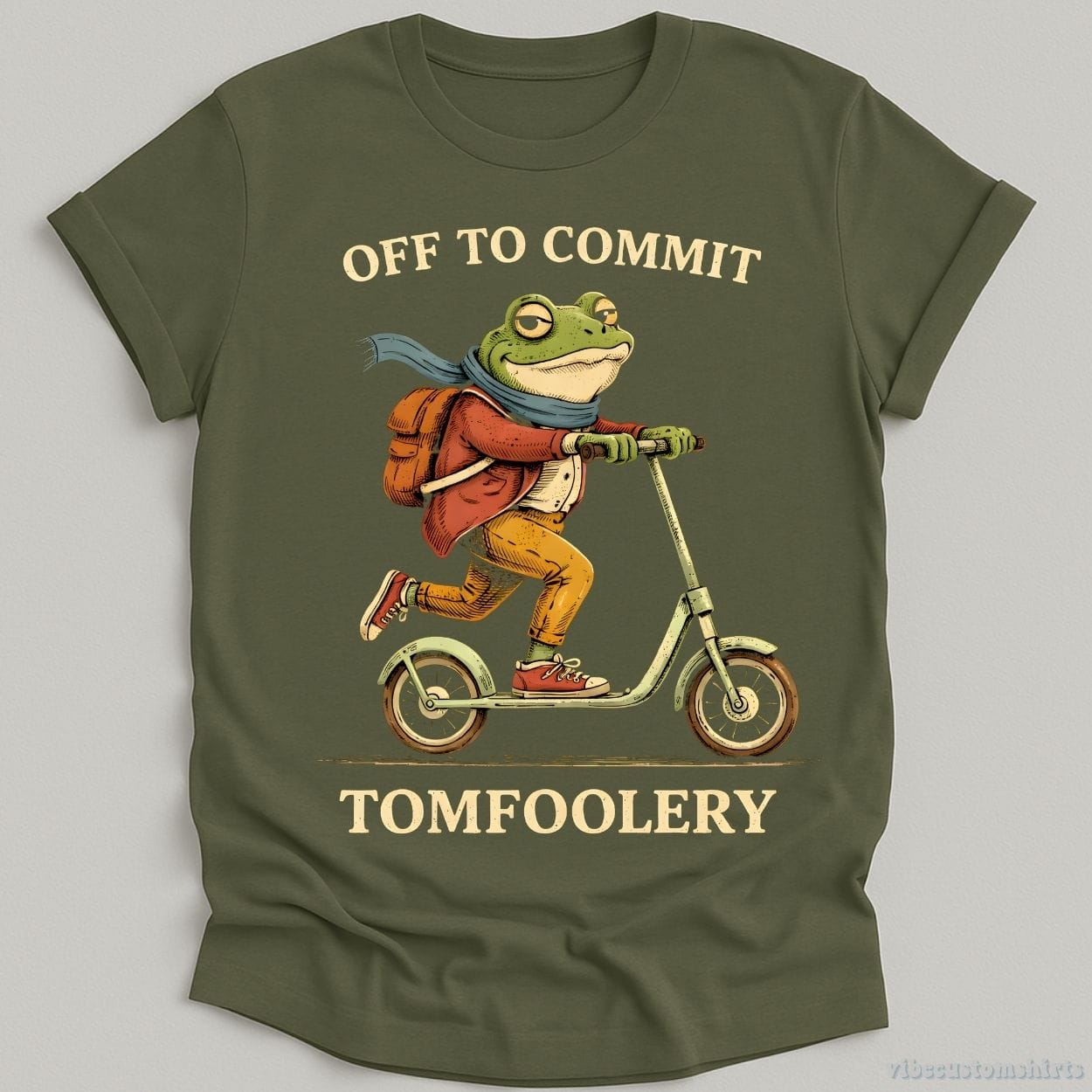 T-Shirt Military Green / S Off To Commit Tomfoolery Scooter Frog Shirt