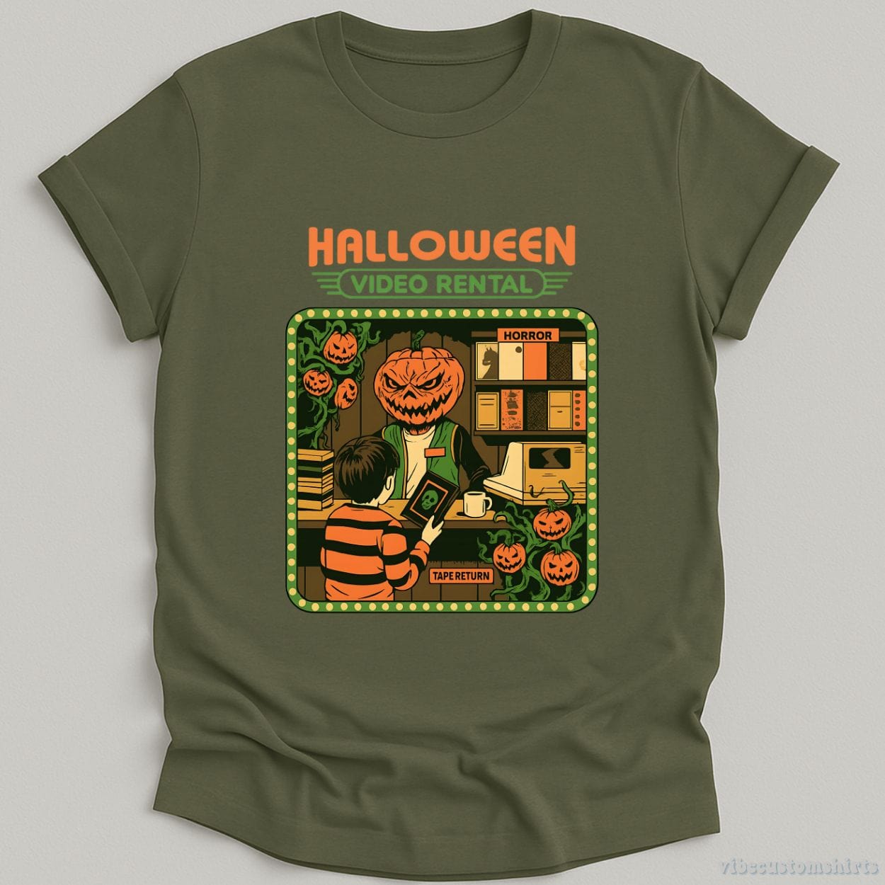T-Shirt Military Green / S Retro Halloween Video Rental Shirt