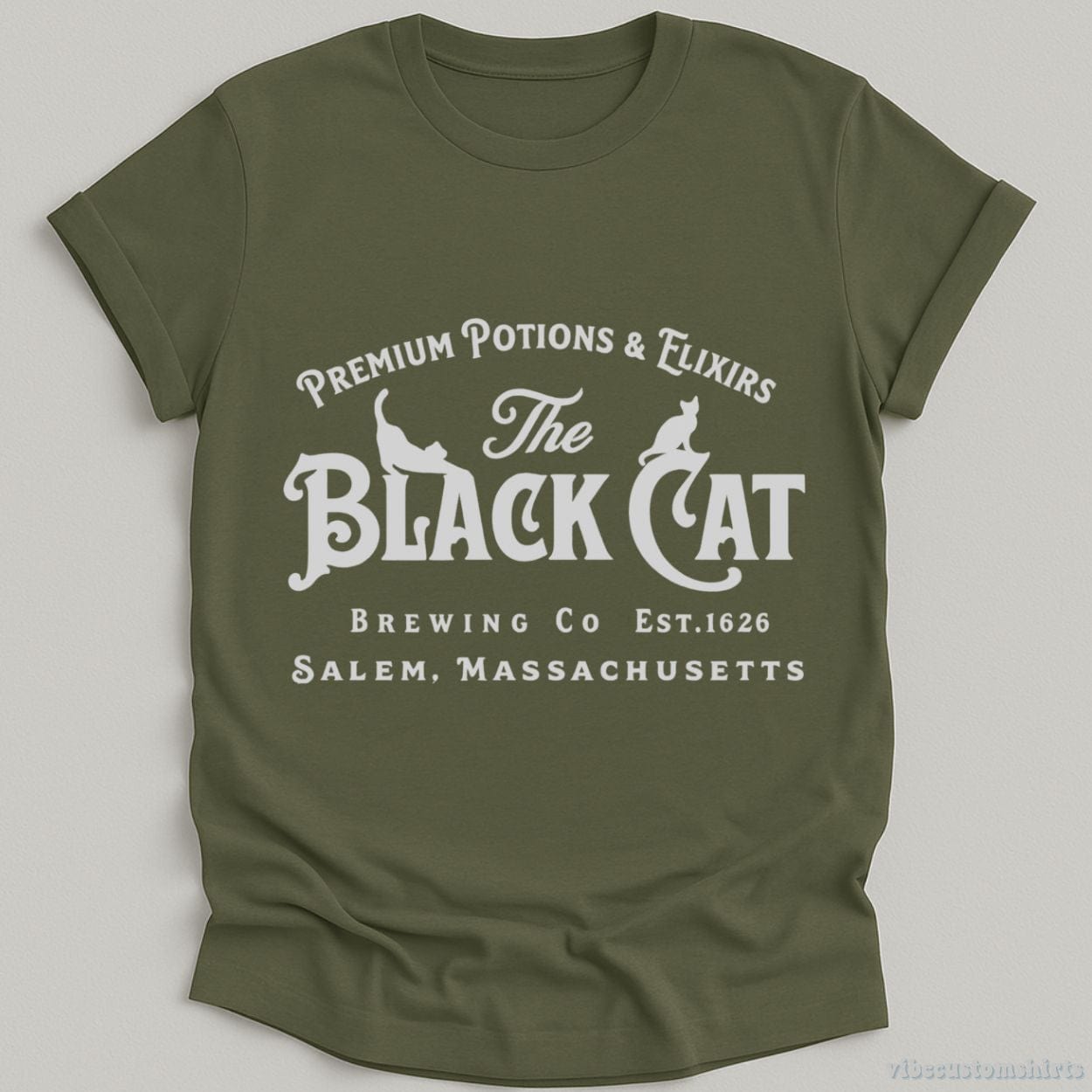 T-Shirt Military Green / S Salem Black Cat Witchy Shirt