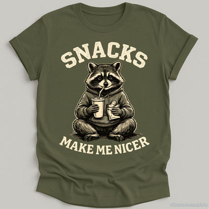T-Shirt Military Green / S Snacks Make Me Nicer Trash Panda Shirt
