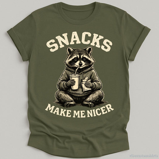 T-Shirt Military Green / S Snacks Make Me Nicer Trash Panda Shirt
