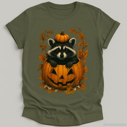 T-Shirt Military Green / S Spooky Raccoon in Pumpkin Halloween Shirt