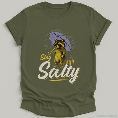 T-Shirt Military Green / S Stay Salty Funny Raccoon Shirt