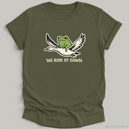 T-Shirt Military Green / S We Ride At Dawn Frog Riding Goose Vintage Shirt