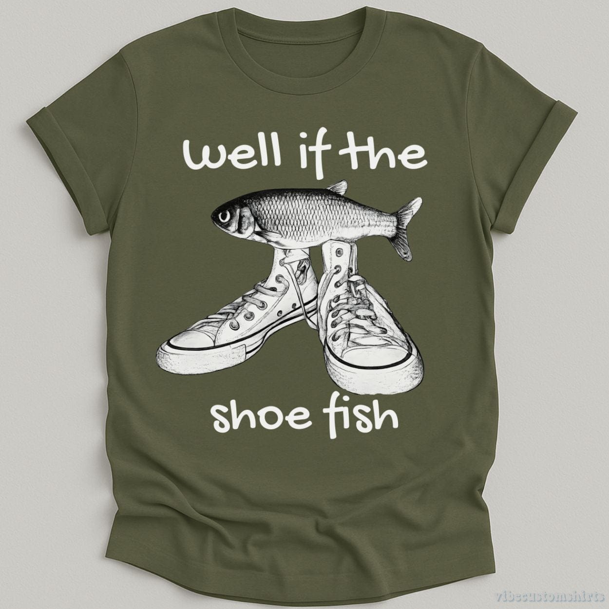 T-Shirt Military Green / S Well If Shoe Fish Vintage Shirt