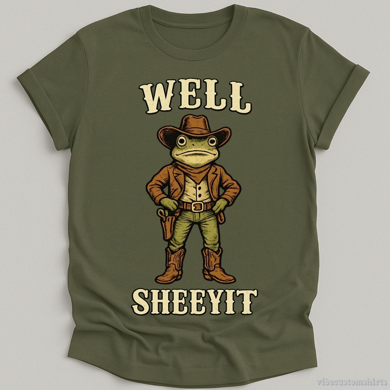 T-Shirt Military Green / S Well Sheeyit Vintage Western Frog Shirt