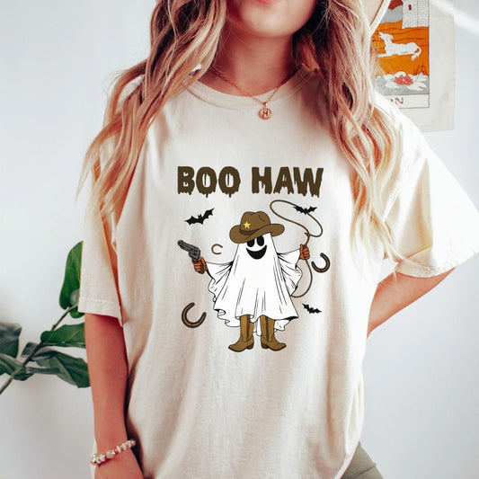 T-Shirt Natural / S Boo Haw Funny Ghost Cowboy Shirt