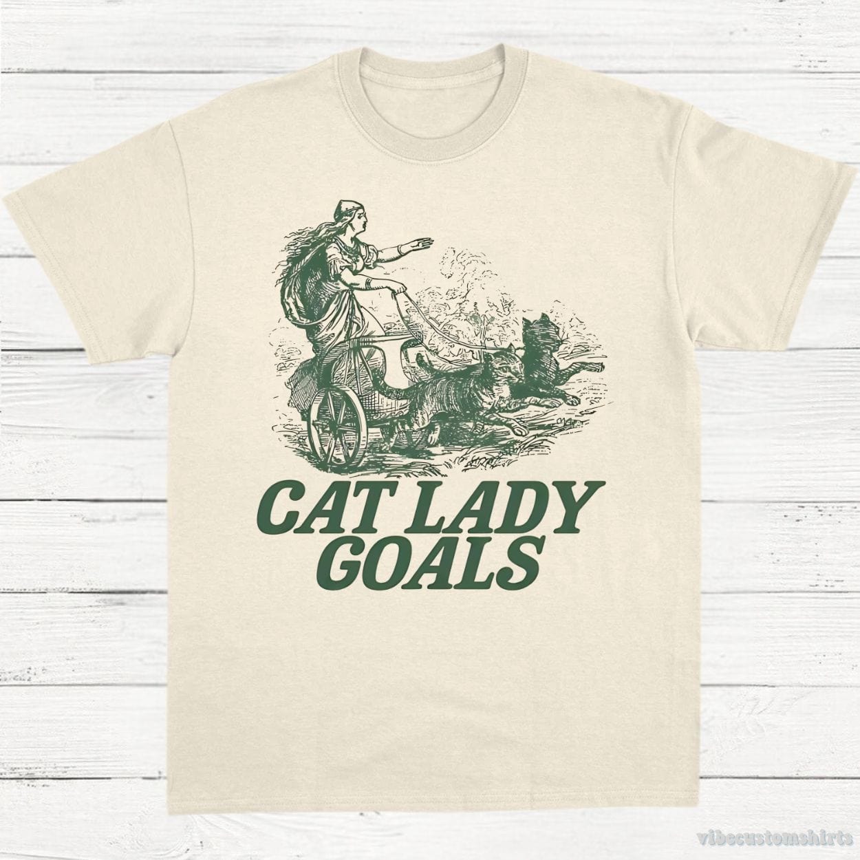 T-Shirt Natural / S Cat Lady Goals Vintage Shirt, Viking Lady Leashes Her Cats Tee, Childless Cat Ladies T-Shirt, Funny Cat Lovers Tee, Y2k Gifts