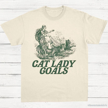 T-Shirt Natural / S Cat Lady Goals Vintage Shirt, Viking Lady Leashes Her Cats Tee, Childless Cat Ladies T-Shirt, Funny Cat Lovers Tee, Y2k Gifts