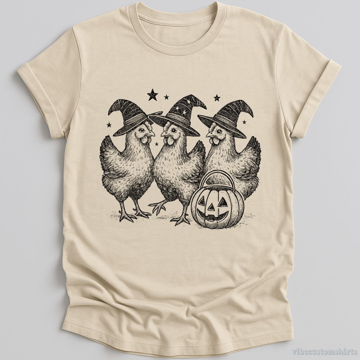 T-Shirt Natural / S Chicken Witches Funny Halloween Shirt