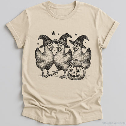 T-Shirt Natural / S Chicken Witches Funny Halloween Shirt