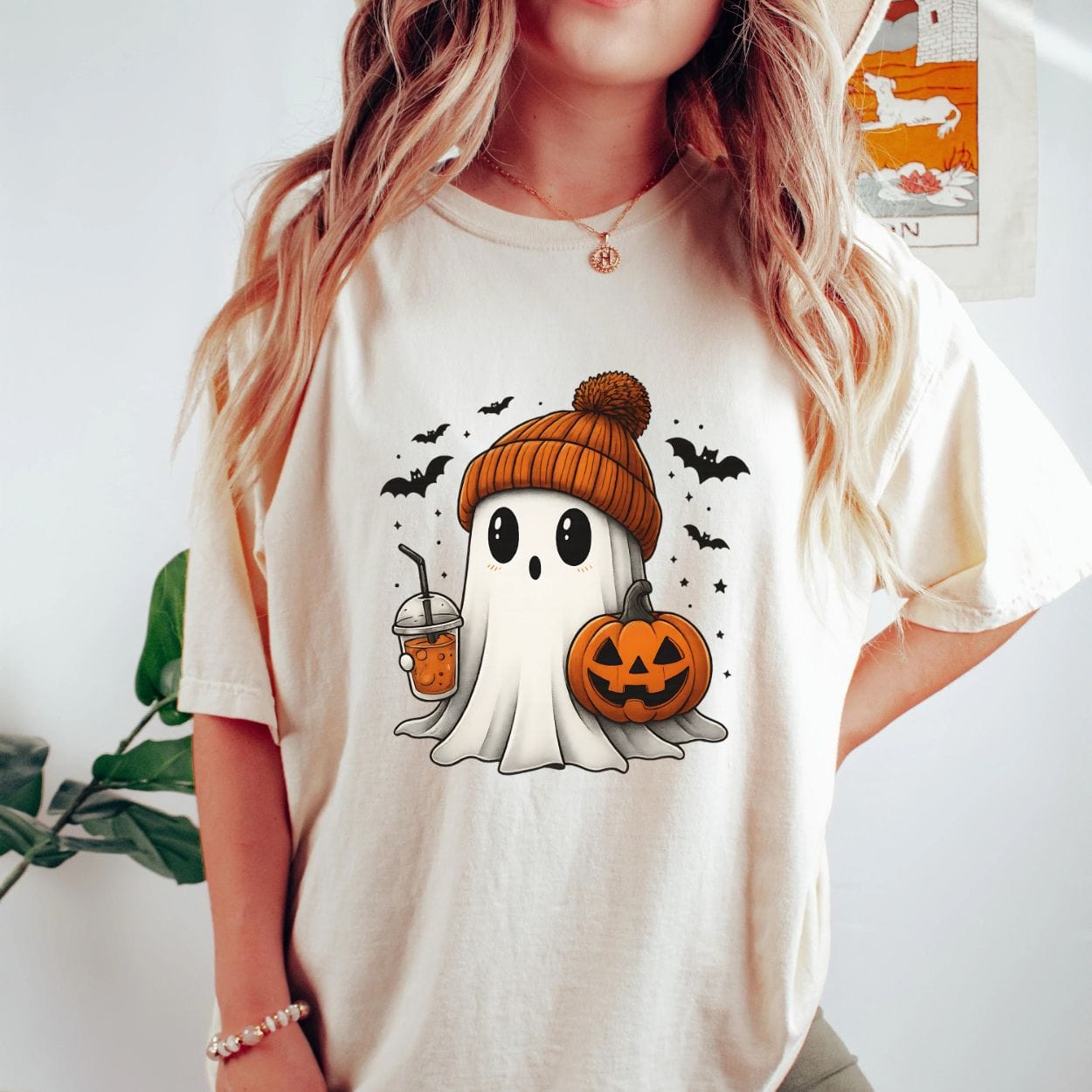 T-Shirt Natural / S Cute Ghost Halloween Spooky Season Shirt