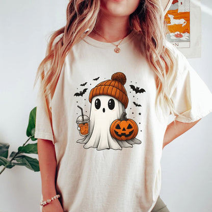 T-Shirt Natural / S Cute Ghost Halloween Spooky Season Shirt