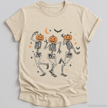T-Shirt Natural / S Dancing Skeleton Pumpkin Retro Halloween Shirt