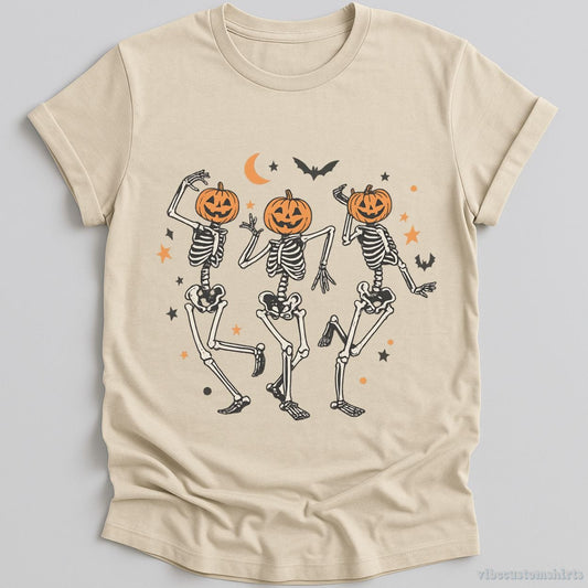 T-Shirt Natural / S Dancing Skeleton Pumpkin Retro Halloween Shirt