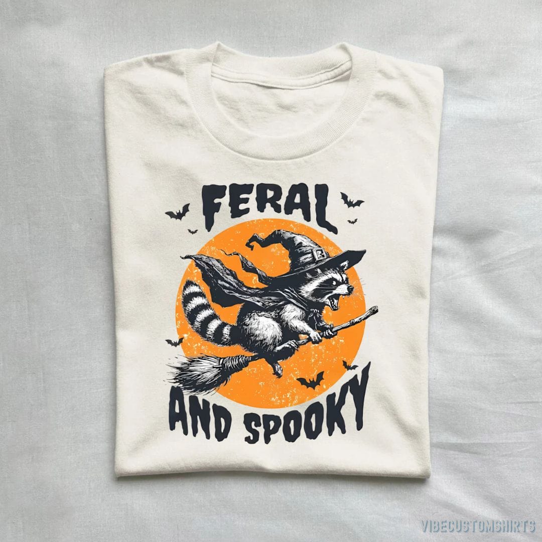 T-Shirt Natural / S Feral and Spooky Raccoon Halloween T-Shirt